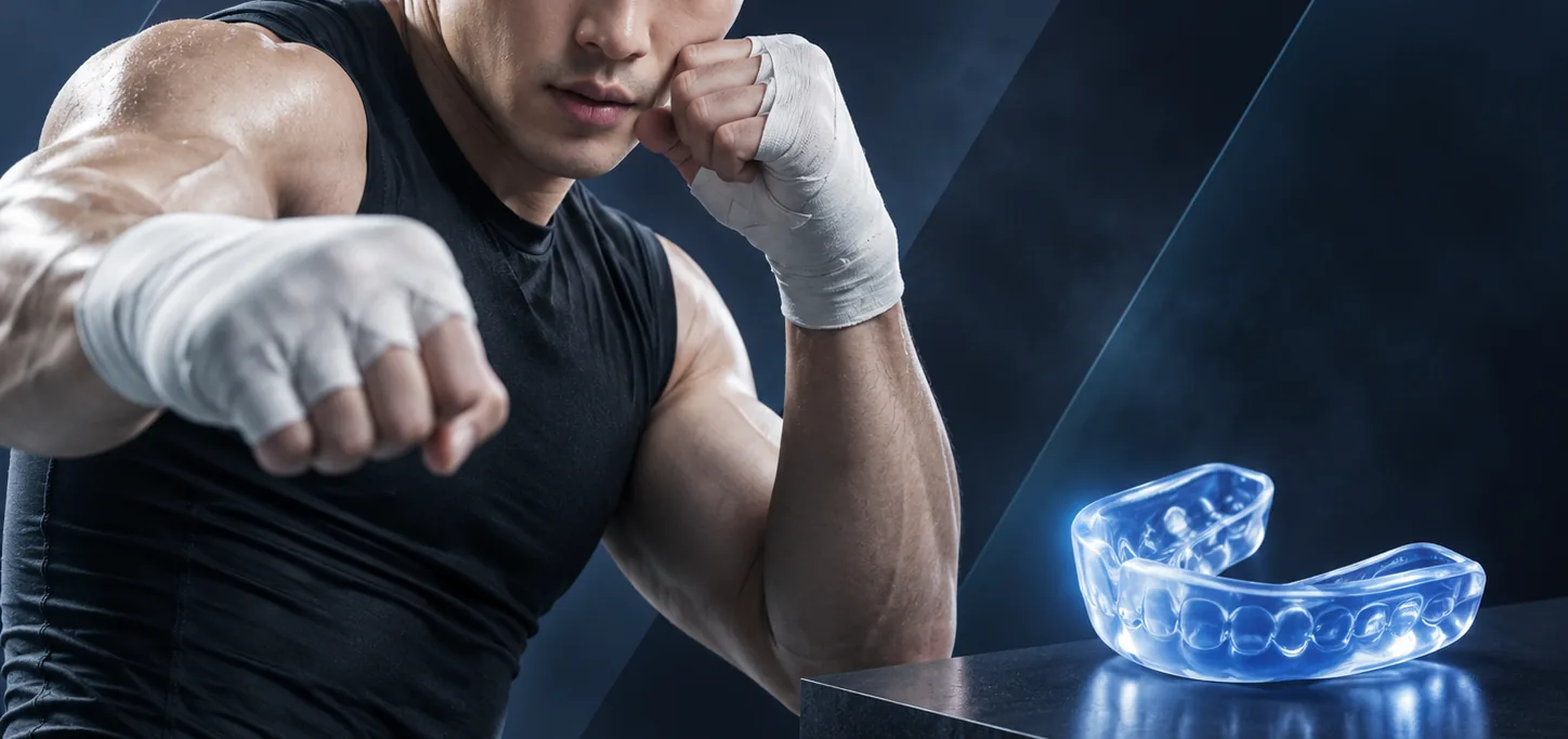 An athlete holding a Sports Night Guard