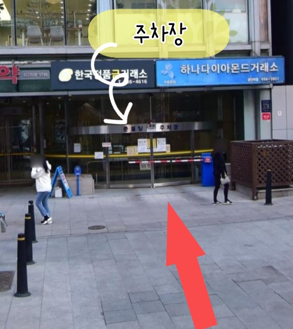 인도로 올라가면 보이는 원통형 기계식 주차장